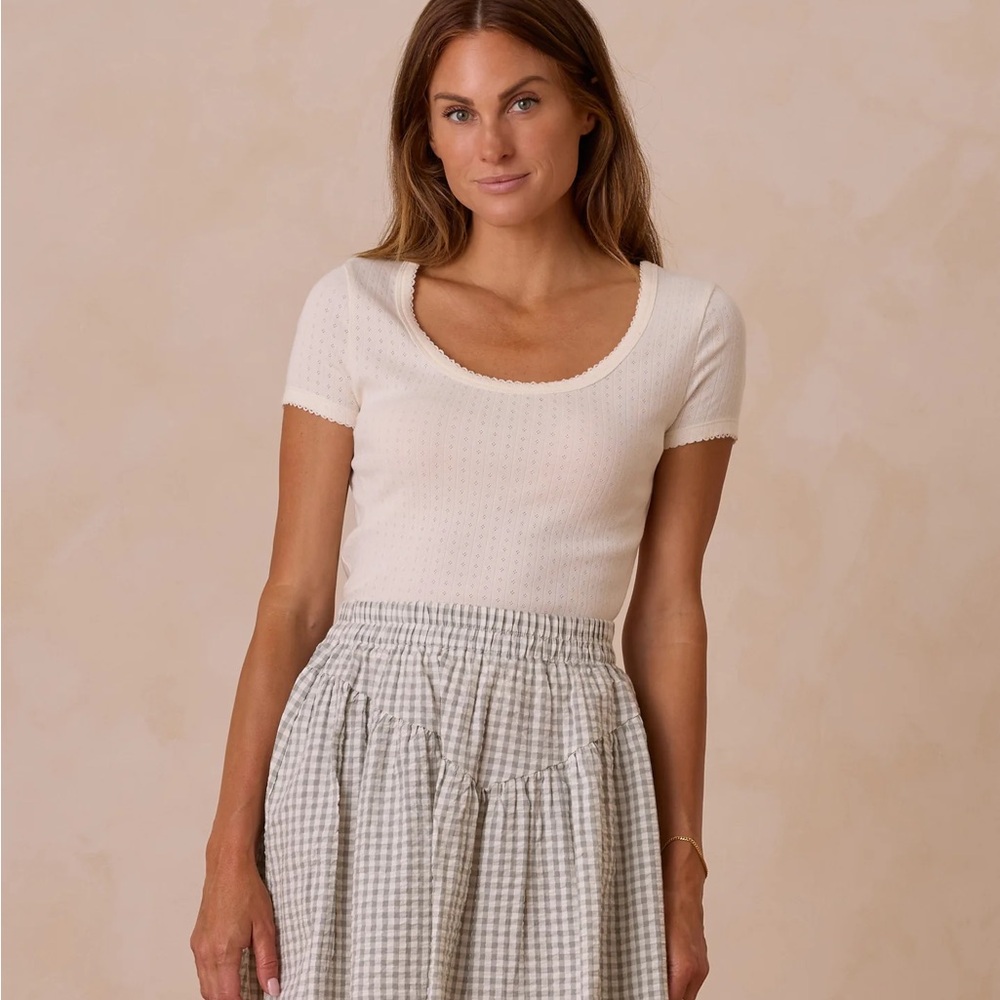 Rylee + Cru Cream Pointelle Short Sleeve Tee Small